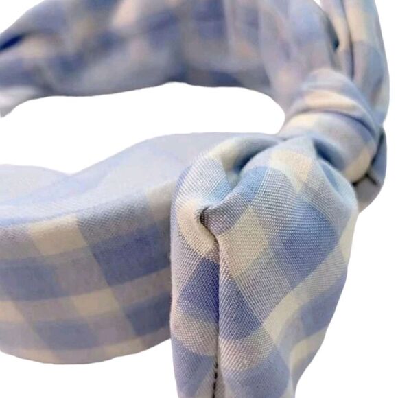 Blue Gingham Plaid Bow Headband - Picture 4 of 4